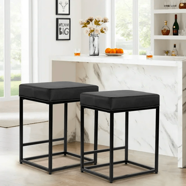 JONPONY Black Counter Height 24 Bar Stools Set of 2 for Kitchen Count