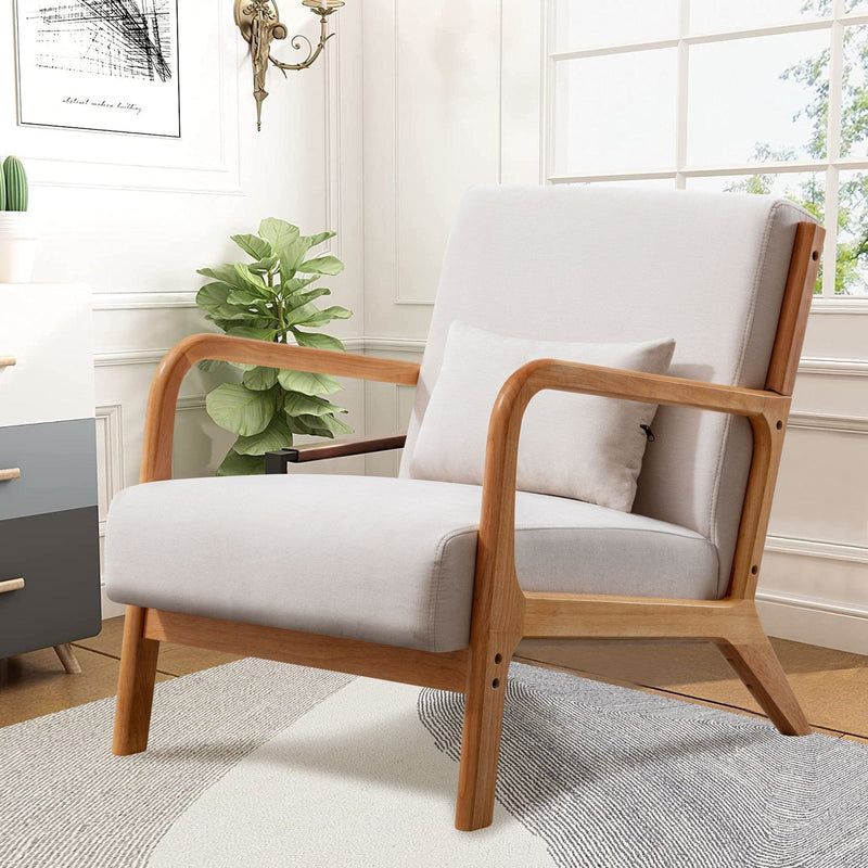 thumbnail interactive-video image 1 of Mid Century Modern Accent Chair – Comfy Reading Armchair With Solid Wood Legs & Soft Fabric 1 of 10