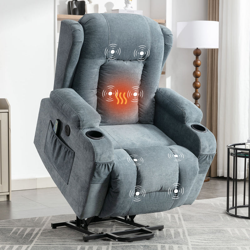 JONPONY Power Lift Recliner Chair for Elderly with Heat and Vibration Massage Recliner Chair with Dual Cup Holders for Living Room- Infinite Position, Side Pocket,Gray