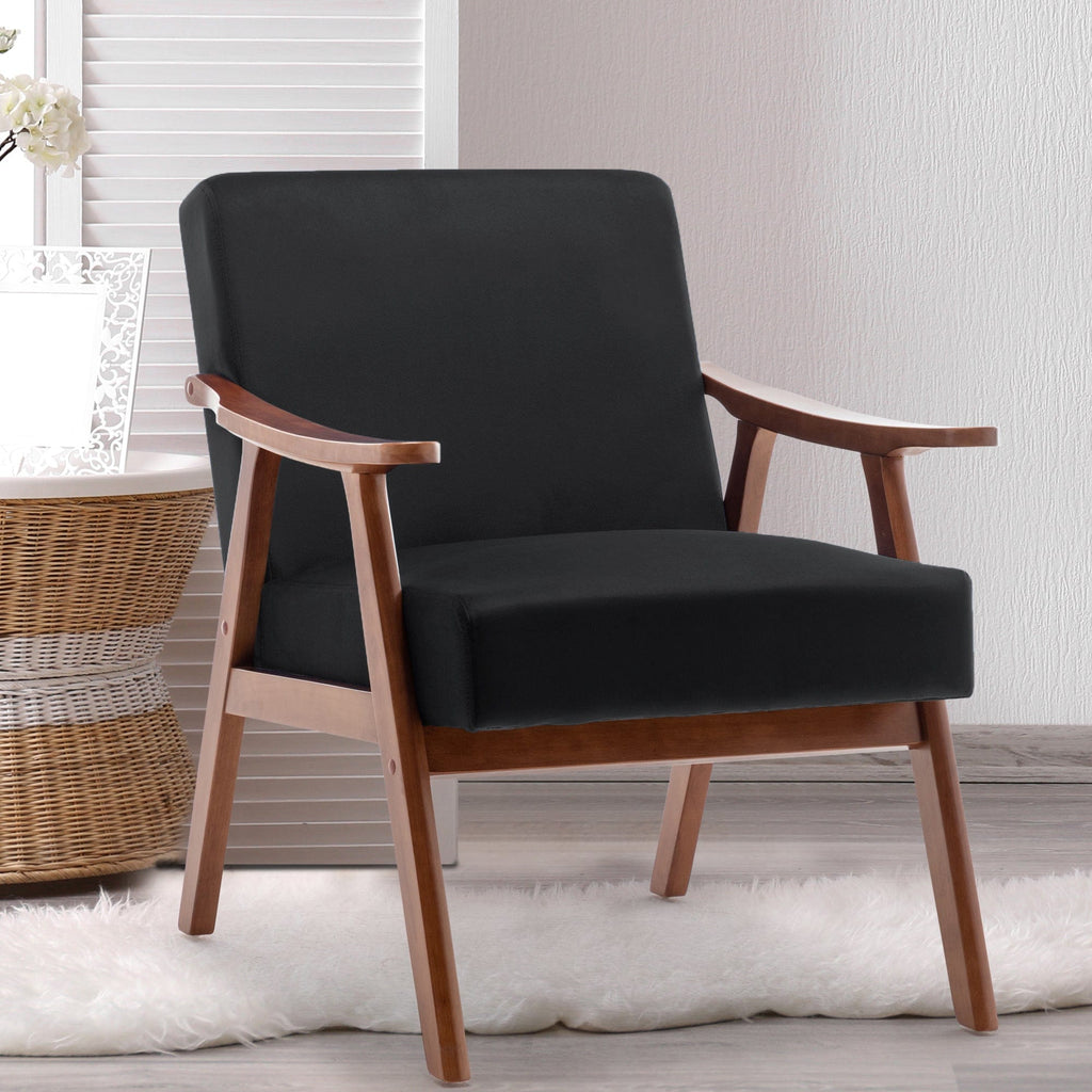 JONPONY Mid-Century Accent Chair,Living Room Chair with Solid Wood Frame,Accent Chair Extra-Thick Backrest,Wingback Chair for Bedroom,Reading Room,Living Room,Small Space,Black