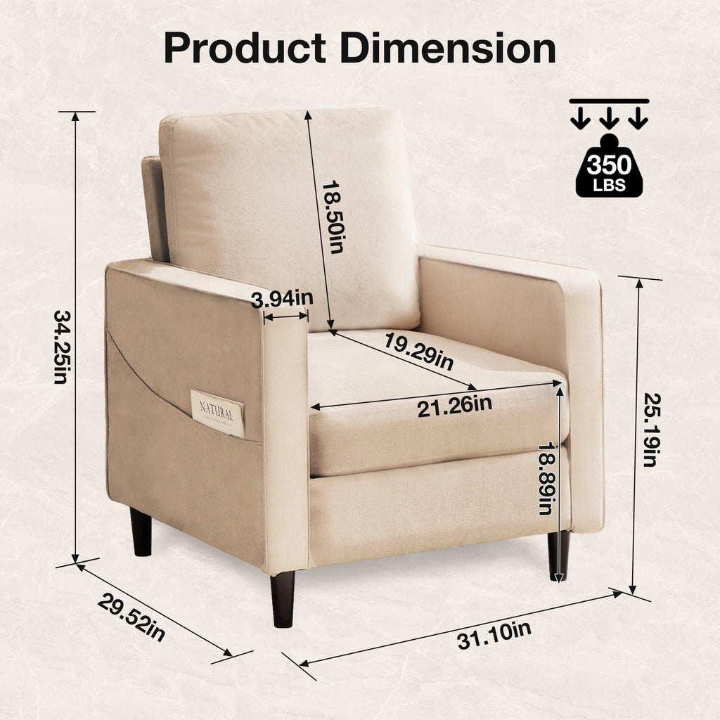 JONPONY Mid-Century Accent Chair,Modern Linen Fabric Armchair for Living Room,Comfy Upholstered Reading Accent Chairs for Bedroom,Single Sofa Chair with Wood Legs, Dark Grey