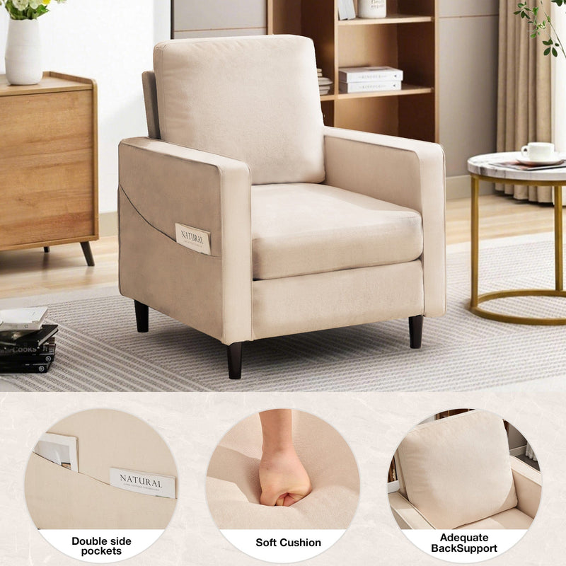 JONPONY Mid-Century Accent Chair,Modern Linen Fabric Armchair for Living Room,Comfy Upholstered Reading Accent Chairs for Bedroom,Single Sofa Chair with Wood Legs, Dark Grey