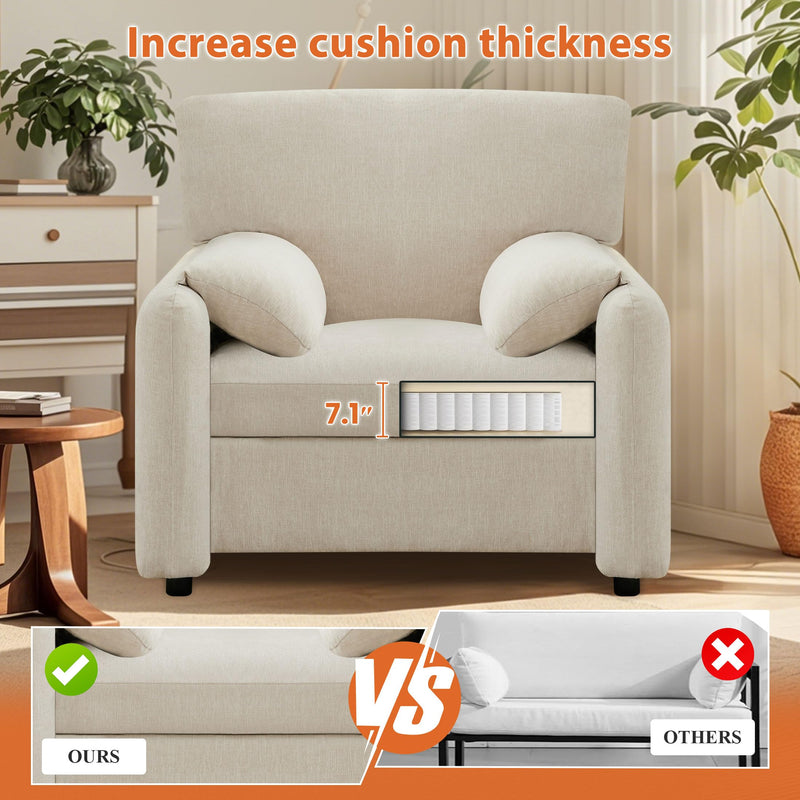 JONPONY Oversized Accent Chairs, 39" Wide Single Sofa Chair with Comfy Upholstered, Modern Chenille Lounge Chair, Comfortable Reading Chair for Living Room & Bedroom