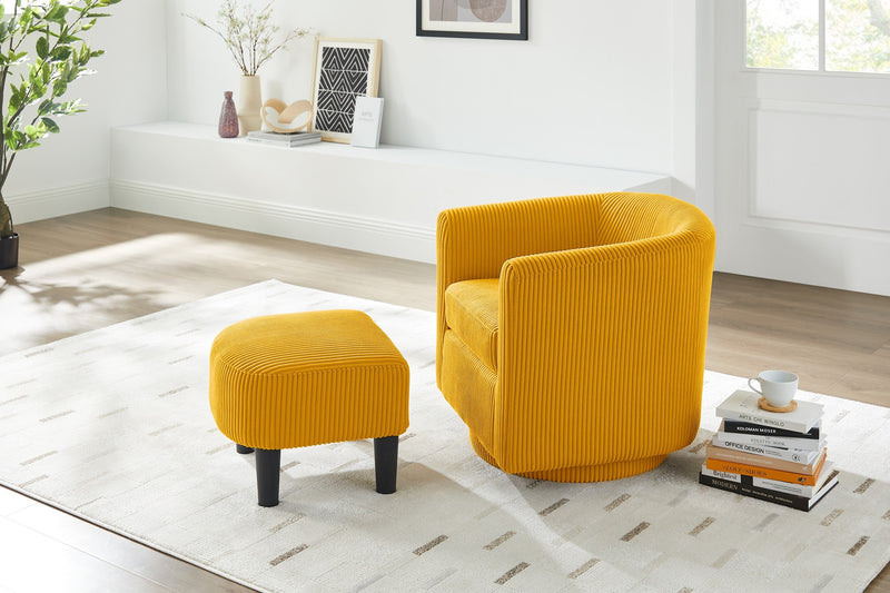 JONPONY Swivel Accent Chair 360°Comfy Recliner Corduroy Accent Club Armchair Single Sofa with Ottoman for Living Room,Black