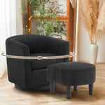 JONPONY Swivel Accent Chair 360°Comfy Recliner Corduroy Accent Club Armchair Single Sofa with Ottoman for Living Room,Black