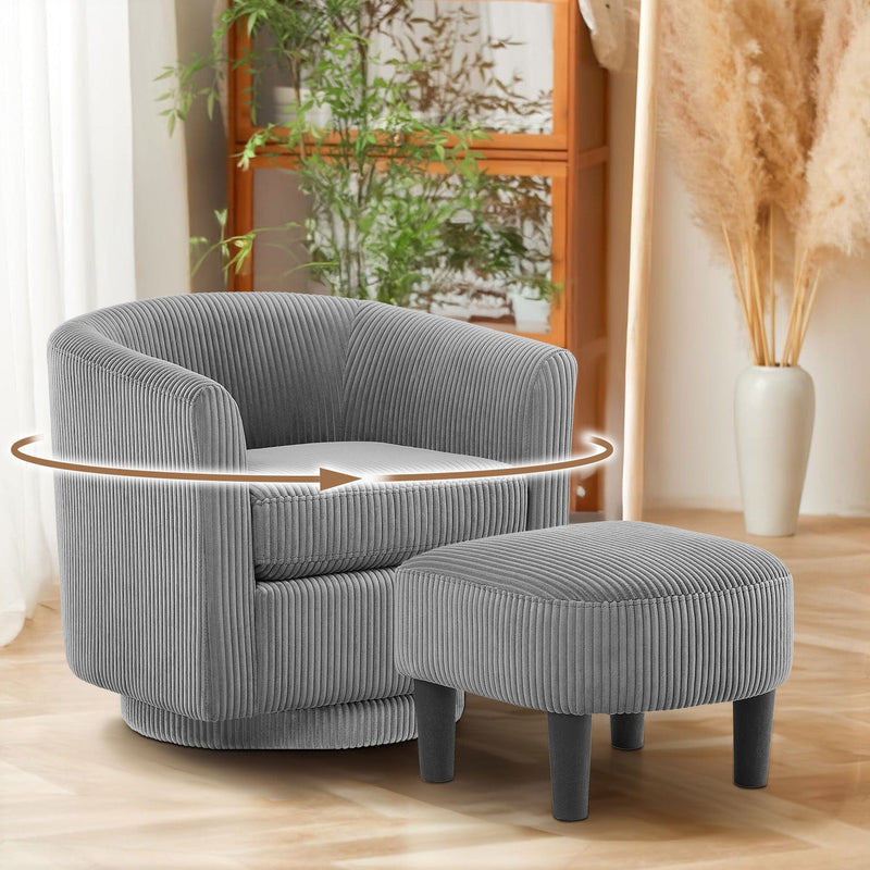 JONPONY Swivel Accent Chair 360°Comfy Recliner Corduroy Accent Club Armchair Single Sofa with Ottoman for Living Room,Black