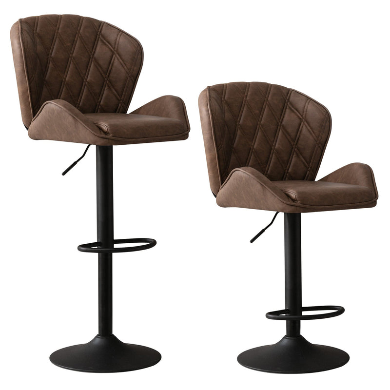 JONPONY Bar Stools Set of 2, Back and Armrest,Velvet Elegant Modern Bar Chairs for Home and Kitchen Counter,Low Back,Brown