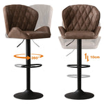 JONPONY Bar Stools Set of 2, Back and Armrest,Velvet Elegant Modern Bar Chairs for Home and Kitchen Counter,Low Back,Brown