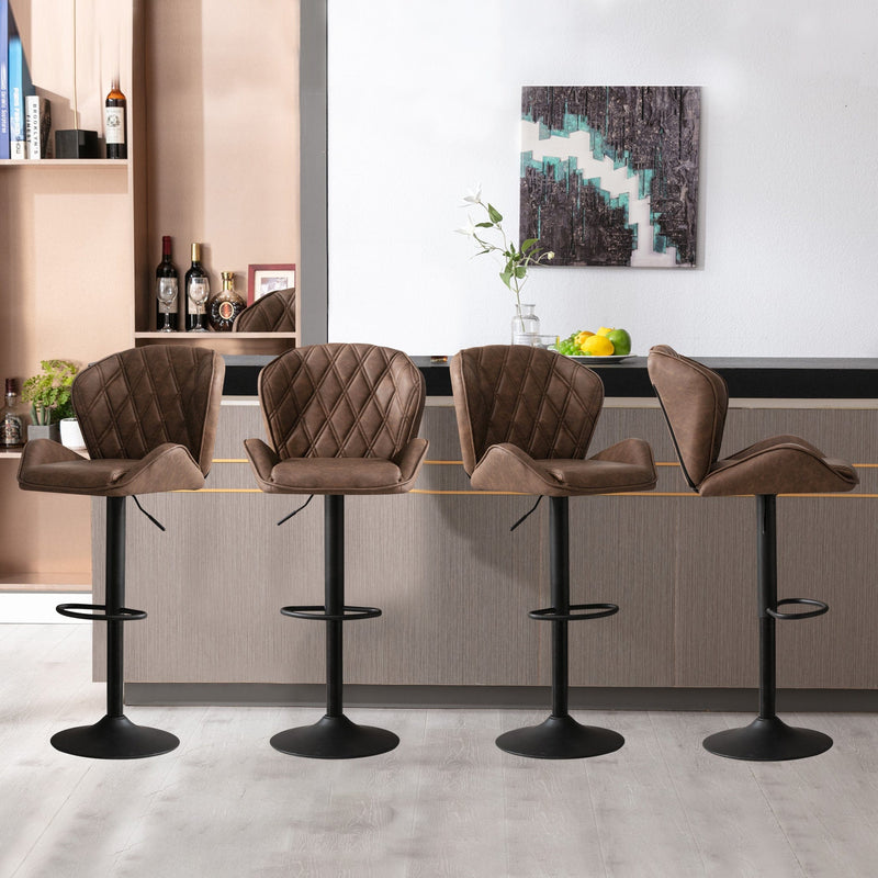 JONPONY Bar Stools Set of 2, Back and Armrest,Velvet Elegant Modern Bar Chairs for Home and Kitchen Counter,Low Back,Brown