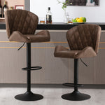 JONPONY Bar Stools Set of 2, Back and Armrest,Velvet Elegant Modern Bar Chairs for Home and Kitchen Counter,Low Back,Brown