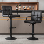 JONPONY Bar Stools Set of 2, Back and Armrest,Vintage Leather Modern Bar Chairs for Home and Kitchen Counter,Black,Low Back