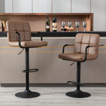 JONPONY Bar Stools Set of 2, Back and Armrest,Vintage Leather Modern Bar Chairs for Home and Kitchen Counter,Black,Low Back