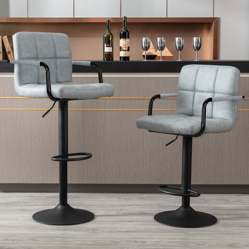 JONPONY Bar Stools Set of 2, Back and Armrest,Vintage Leather Modern Bar Chairs for Home and Kitchen Counter,Black,Low Back