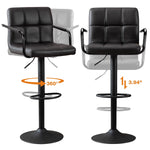 JONPONY Bar Stools Set of 2, Back and Armrest,Vintage Leather Modern Bar Chairs for Home and Kitchen Counter,Black,Low Back