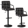 JONPONY Bar Stools Set of 2, Back and Armrest,Vintage Leather Modern Bar Chairs for Home and Kitchen Counter,Black,Low Back