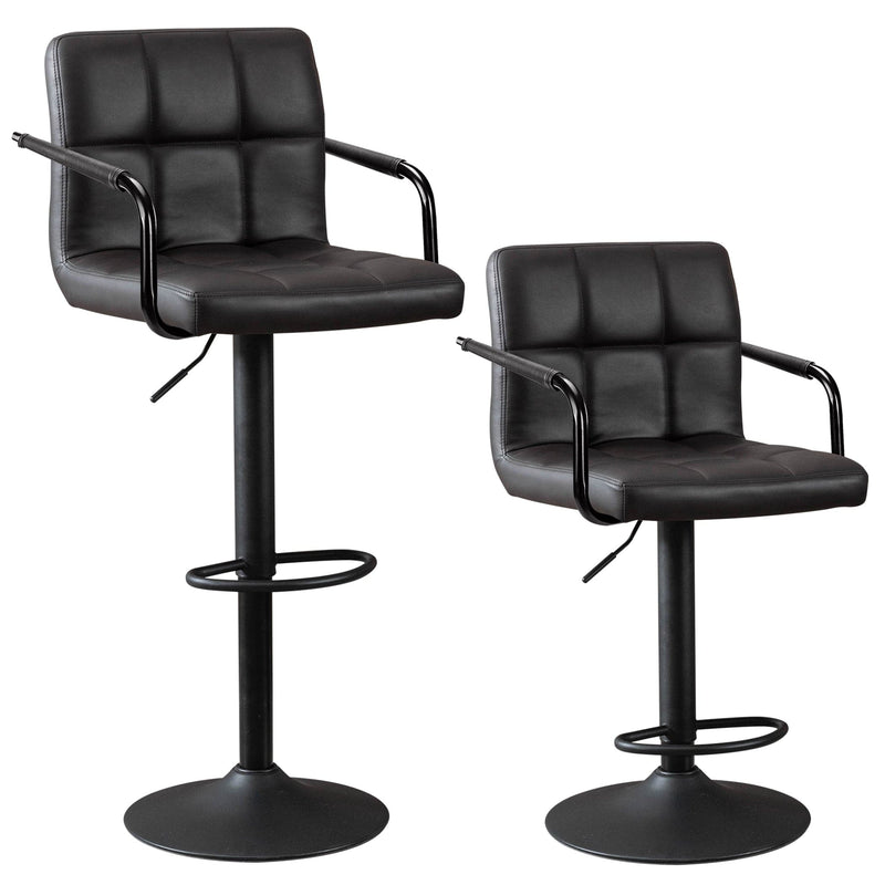 JONPONY Bar Stools Set of 2, Back and Armrest,Vintage Leather Modern Bar Chairs for Home and Kitchen Counter,Black,Low Back