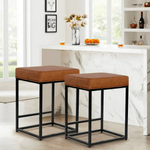 JONPONY Black Counter Height 24" Bar Stools Set of 2 for Kitchen Counter Backless Modern Square Barstools Upholstered Faux Leather Stools Farmhouse Island Chairs,Black