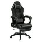 JONPONY Heavy Duty Gaming Chair with Footrest and Massage, 350LBS Reinforced Base, High Back Racing Computer Chair with Adjustable Linked Armrest, PU Leather Ergonomic Office Chair,Black