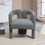 JONPONY Teddy Fabric Upholstered Open-Back Dining Chair, Modern Kitchen Armchair for Dining Room, Gray