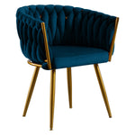 JONPONY Velvet Dining Chairs Set of 2, Modern Woven Upholstered Dining Chairs with Gold Metal Legs,Luxury Tufted Dining Chairs for Living Room, Bedroom, Kitchen,Blue