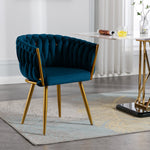 JONPONY Velvet Dining Chairs Set of 2, Modern Woven Upholstered Dining Chairs with Gold Metal Legs,Luxury Tufted Dining Chairs for Living Room, Bedroom, Kitchen,Blue