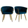 JONPONY Velvet Dining Chairs Set of 2, Modern Woven Upholstered Dining Chairs with Gold Metal Legs,Luxury Tufted Dining Chairs for Living Room, Bedroom, Kitchen,Blue