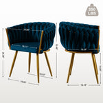 JONPONY Velvet Dining Chairs Set of 2, Modern Woven Upholstered Dining Chairs with Gold Metal Legs,Luxury Tufted Dining Chairs for Living Room, Bedroom, Kitchen,Blue