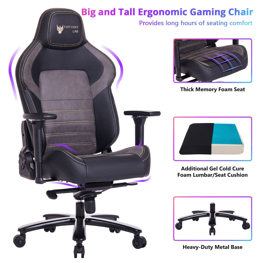 JONPONY Big and Tall Gaming Chair 440lb Gamer Chair with Gel Cold Cure Foam Lumbar Big and Tall Office Chair 4d Adjustable Arms Heavy Duty Metal Base Computer Chair for Gamers Office Workers,Black