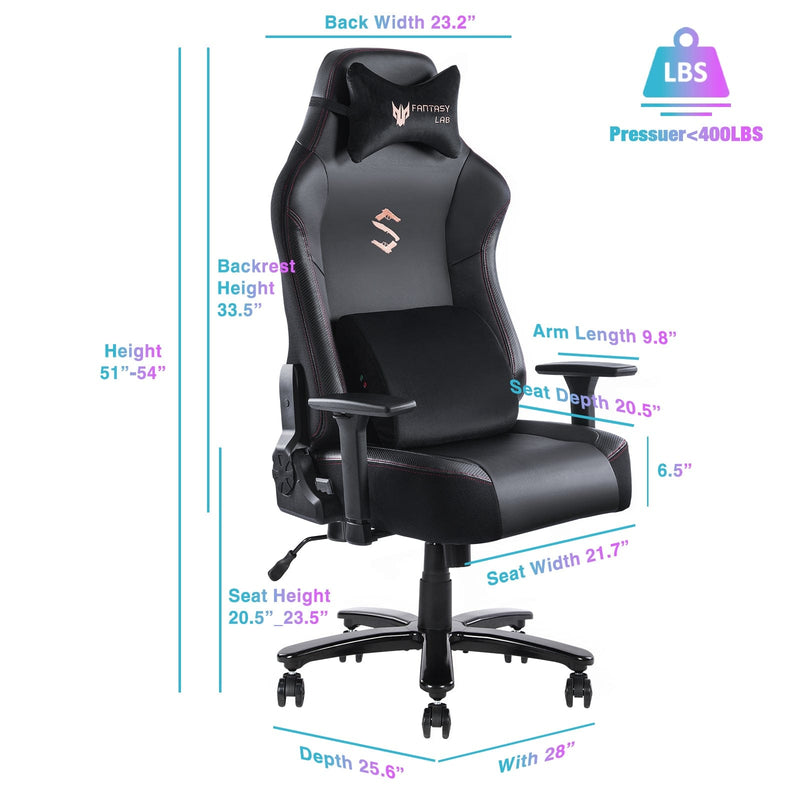 JONPONY Big and Tall Gaming Chair 400lbs Gaming Chair with Massage Lumbar Pillow, Headrest, 3D Armrest, Metal Base, PU Leather