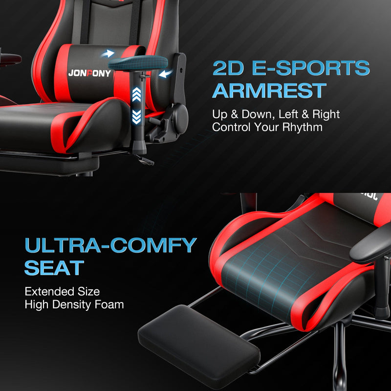 JONPONY Big and Tall 400LBS Gaming Chair, Ergonomic Design, Gamer Chair PU Leather with Footrest and Lumbar Support, High Back Office Chair Support 8 Hours Long Sitting, Computer Chair,Red