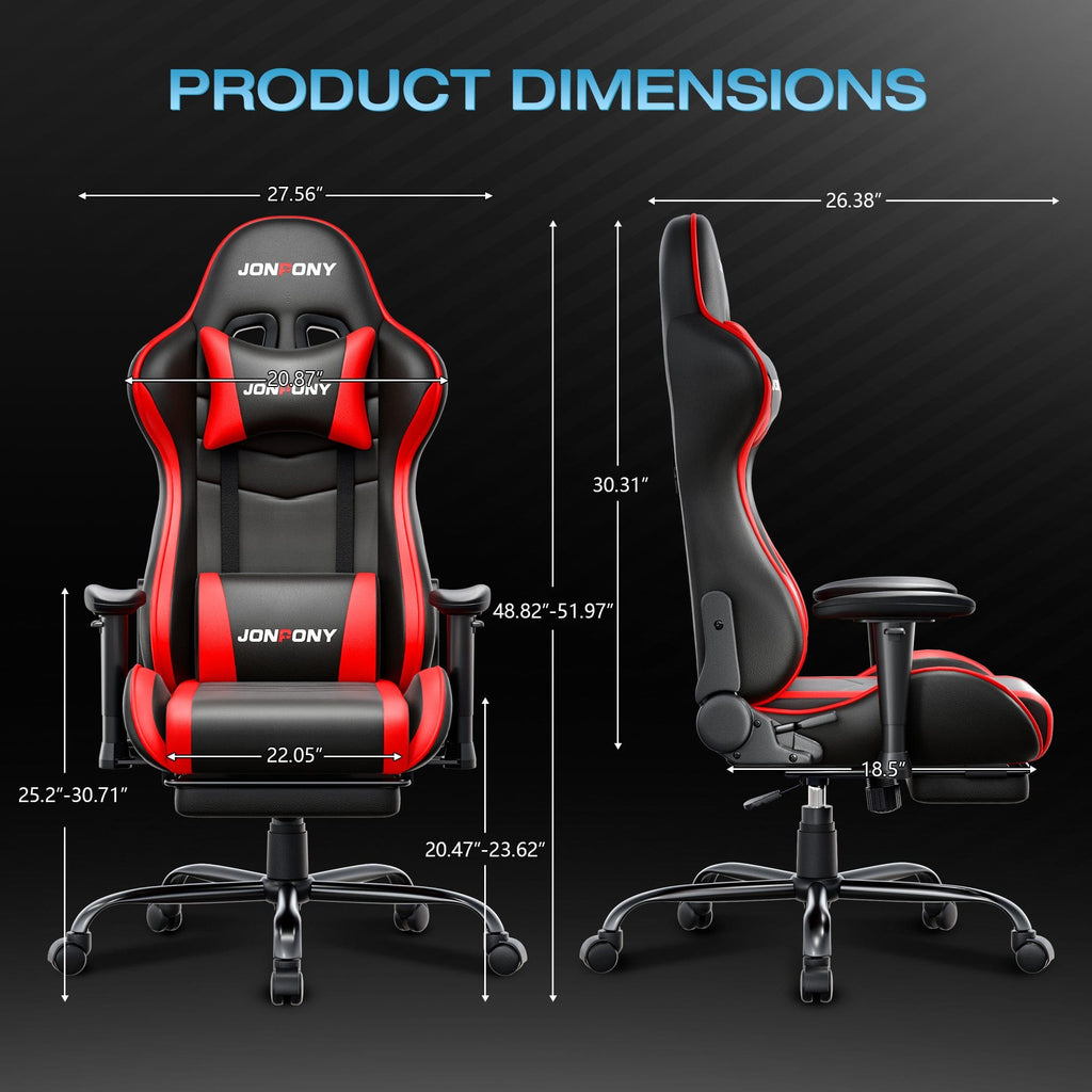 JONPONY Big and Tall 400LBS Gaming Chair, Ergonomic Design, Gamer Chair PU Leather with Footrest and Lumbar Support, High Back Office Chair Support 8 Hours Long Sitting, Computer Chair,Red