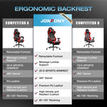 JONPONY Big and Tall 400LBS Gaming Chair, Ergonomic Design, Gamer Chair PU Leather with Footrest and Lumbar Support, High Back Office Chair Support 8 Hours Long Sitting, Computer Chair,Red