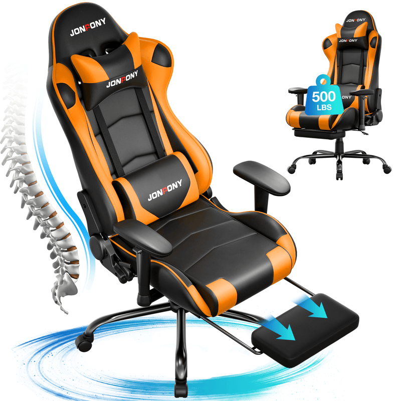 JONPONY Big and Tall 400LBS Gaming Chair, Ergonomic Design, Gamer Chair PU Leather with Footrest and Lumbar Support, High Back Office Chair Support 8 Hours Long Sitting, Computer Chair,Red