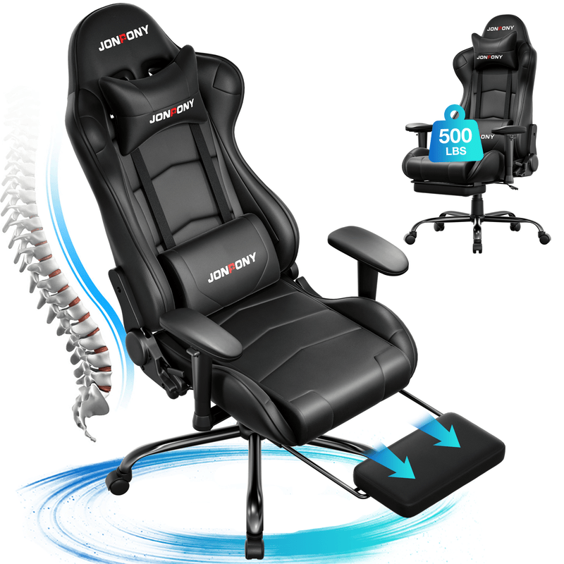 JONPONY Big and Tall 400LBS Gaming Chair, Ergonomic Design, Gamer Chair PU Leather with Footrest and Lumbar Support, High Back Office Chair Support 8 Hours Long Sitting, Computer Chair,Red