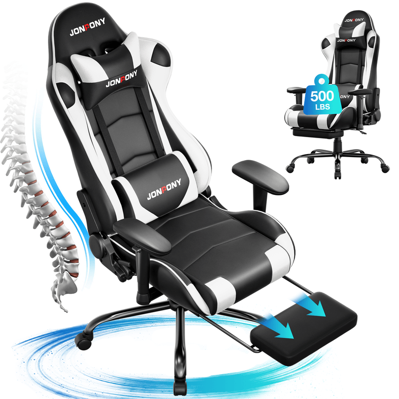 JONPONY Big and Tall 400LBS Gaming Chair, Ergonomic Design, Gamer Chair PU Leather with Footrest and Lumbar Support, High Back Office Chair Support 8 Hours Long Sitting, Computer Chair,Red