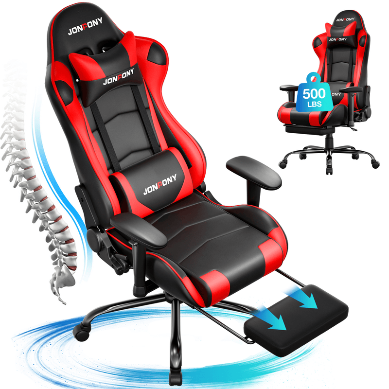 JONPONY Big and Tall 400LBS Gaming Chair, Ergonomic Design, Gamer Chair PU Leather with Footrest and Lumbar Support, High Back Office Chair Support 8 Hours Long Sitting, Computer Chair,Red