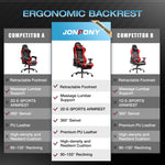 JONPONY Big and Tall 400LBS Gaming Chair, Ergonomic Design, Gamer Chair PU Leather with Footrest and Lumbar Support, High Back Office Chair Support 8 Hours Long Sitting, Computer Chair,Red