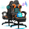 JONPONY Big and Tall 400lbs Gaming Chair with Bluetooth Speakers Gamer Chair with Footrest Game Chair with Lumbar Support and 360-Swivel Seat and Headrest for Adults, Red