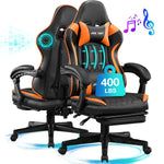 JONPONY Big and Tall 400lbs Gaming Chair with Bluetooth Speakers Gamer Chair with Footrest Game Chair with Lumbar Support and 360-Swivel Seat and Headrest for Adults, Red