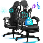 JONPONY Big and Tall 400lbs Gaming Chair with Bluetooth Speakers Gamer Chair with Footrest Game Chair with Lumbar Support and 360-Swivel Seat and Headrest for Adults, Red