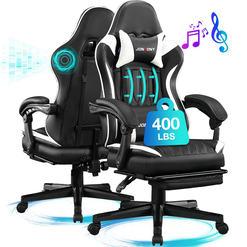 JONPONY Big and Tall 400lbs Gaming Chair with Bluetooth Speakers Gamer Chair with Footrest Game Chair with Lumbar Support and 360-Swivel Seat and Headrest for Adults, Red