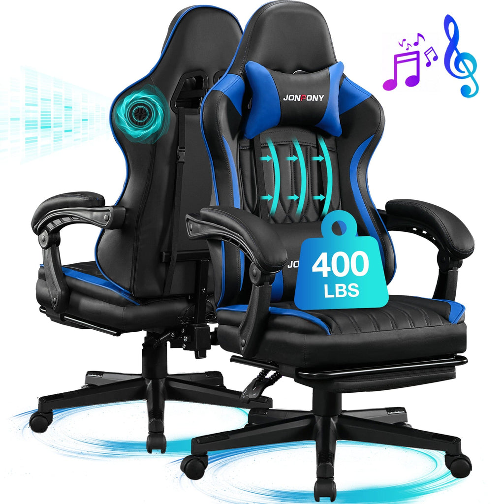 JONPONY Big and Tall 400lbs Gaming Chair with Bluetooth Speakers Gamer Chair with Footrest Game Chair with Lumbar Support and 360-Swivel Seat and Headrest for Adults, Red