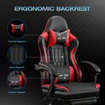 JONPONY Big and Tall 400lbs Gaming Chair with Bluetooth Speakers Gamer Chair with Footrest Game Chair with Lumbar Support and 360-Swivel Seat and Headrest for Adults, Red