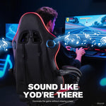 JONPONY Big and Tall 400lbs Gaming Chair with Bluetooth Speakers Gamer Chair with Footrest Game Chair with Lumbar Support and 360-Swivel Seat and Headrest for Adults, Red