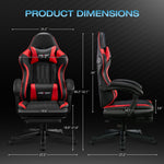JONPONY Big and Tall 400lbs Gaming Chair with Bluetooth Speakers Gamer Chair with Footrest Game Chair with Lumbar Support and 360-Swivel Seat and Headrest for Adults, Red