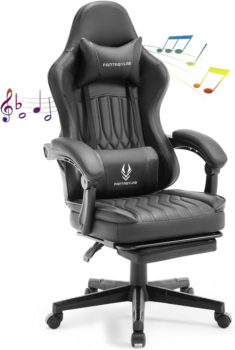 JONPONY Big and Tall Gaming Chair 400LBS Office Chair PU Leather with Footrest & Adjustable Headrest,Light Black