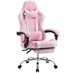 JONPONY Big and Tall Gaming Chair 400LBS Office Chair PU Leather with Footrest & Adjustable Headrest,Pink White