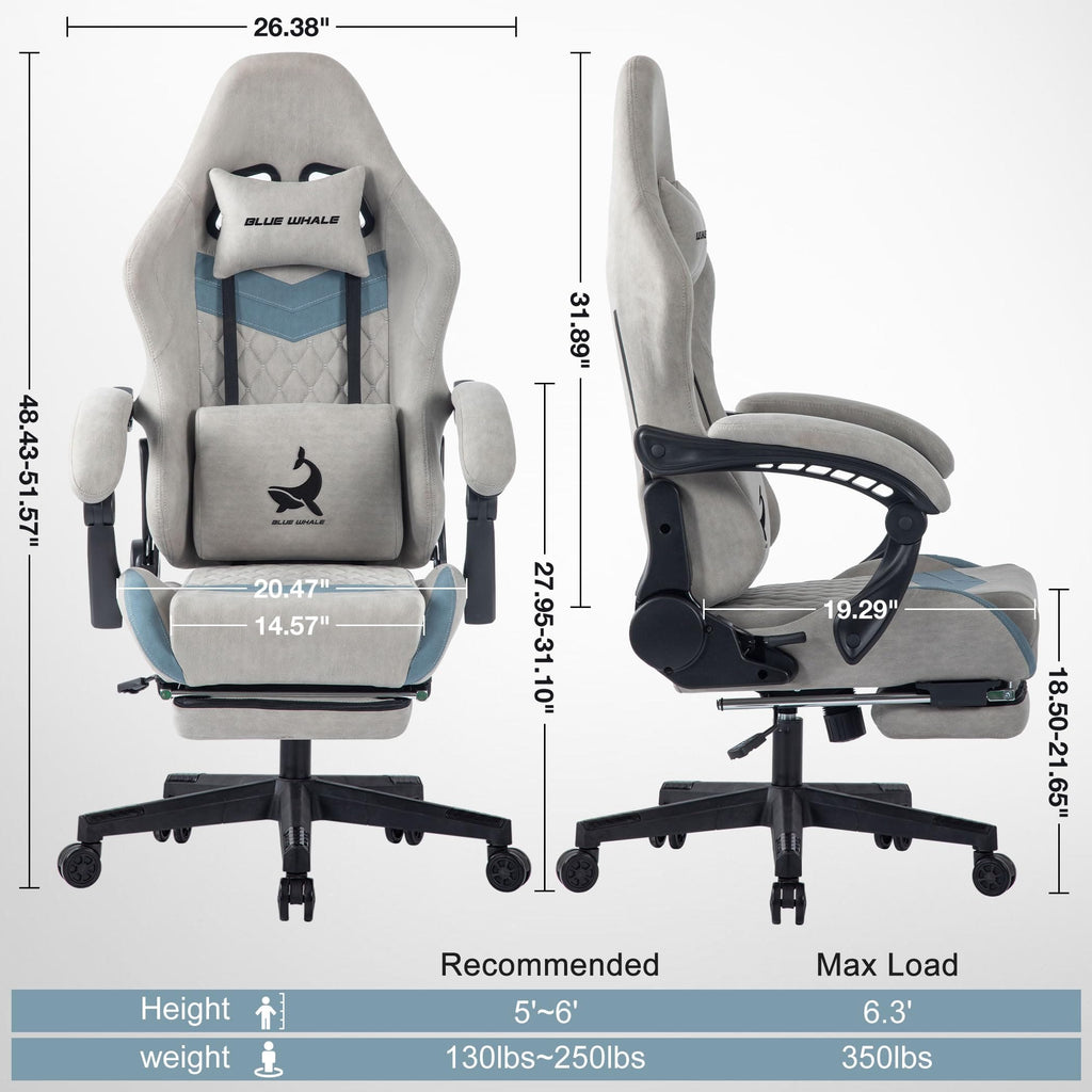 JONPONY Big and Tall Gaming Chair, Ergonomic Design, Gamer Chair PU Leather with Footrest and Lumbar Support, High Back Office Chair Support 8 Hours Long Sitting, Computer Chair,Grey