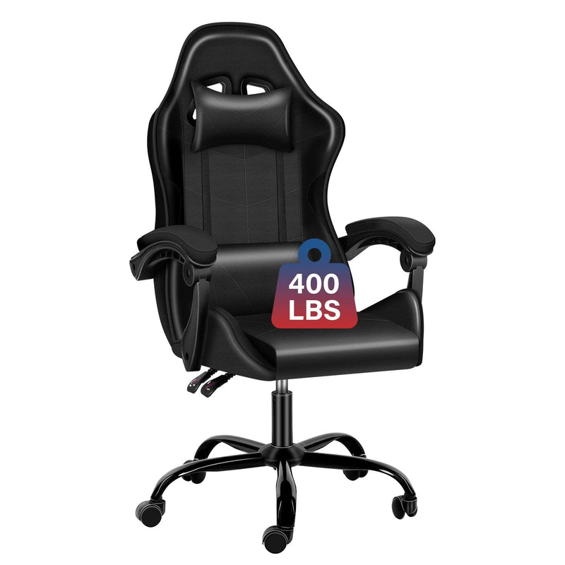 JONPONY Big and Tall Gaming Chair 400LBS Office Chair PU Leather with Footrest & Adjustable Headrest,Black