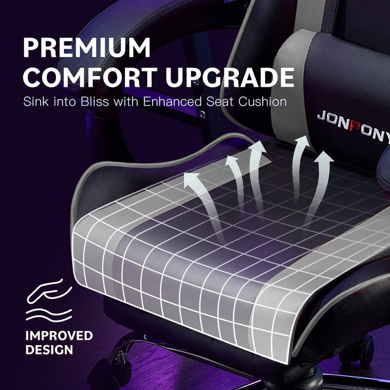 JONPONY Big and Tall Gaming Chair, Ergonomic Design, Gamer Chair PU Leather with Footrest and Lumbar Support, High Back Office Chair Support 8 Hours Long Sitting, Computer Chair,Black Grey